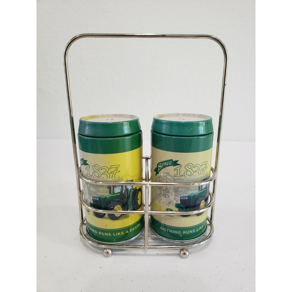 John Deere Collectible Salt And Pepper Shakers with carrier Green